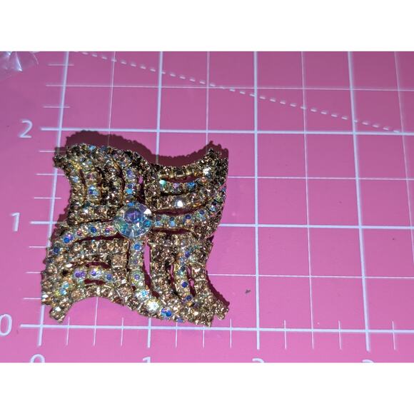 VTG 60s Kramer Gold Tone Vortex Wave Style Topaz & AB Rhinestone Pin Brooch - Picture 5 of 5